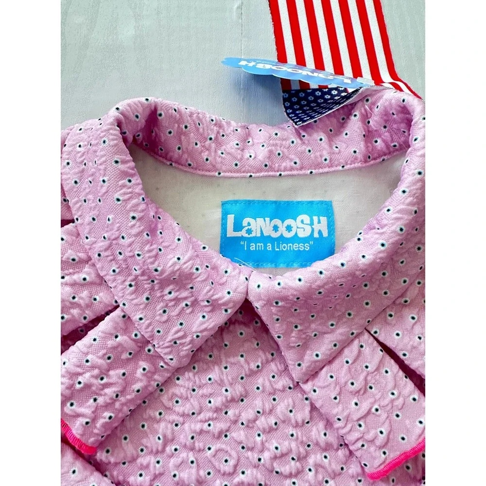 Lanoosh Girls Pink Polka Dot Ruffle Collar Top XXS 2-3 Made in USA New